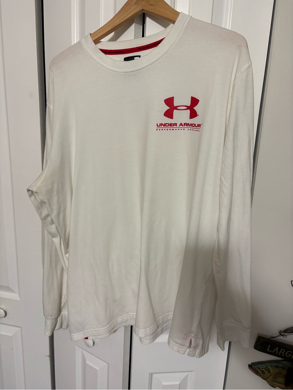 Men’s Under Armour Long Sleeve Originators of Performance White Red Shirt XL